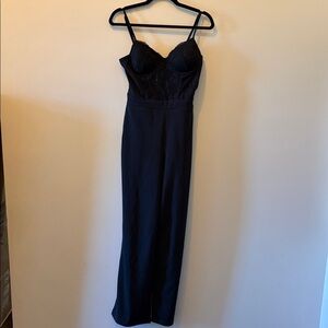 Iris black jumpsuit straight leg spaghetti straps lace bodice with padded cups M